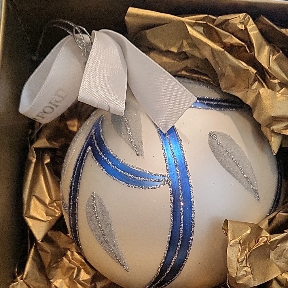 Waterford White and Blue Ornament with Silver Details